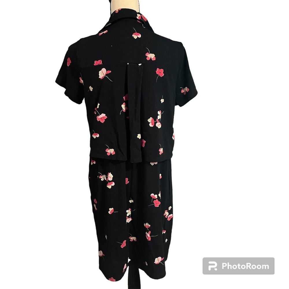 J. Jill Womens Pima Cotton Blend Black Floral Pockets Shirt Dress Sz MP Feminine - Picture 3 of 4